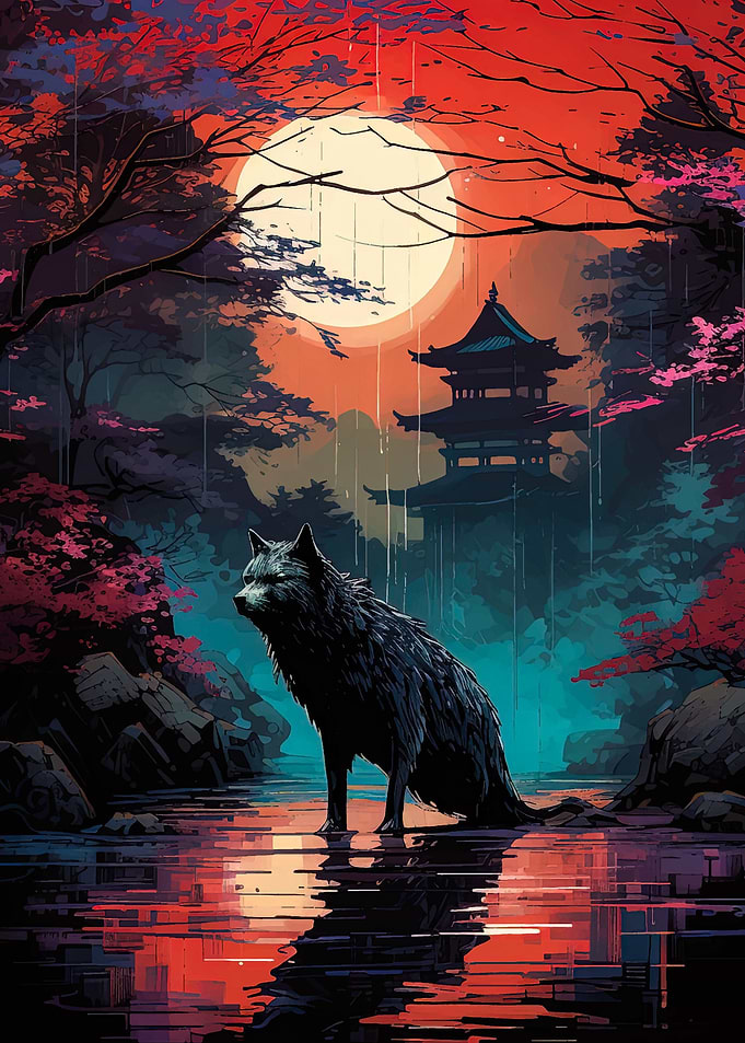 cherry blossom wolf animal
