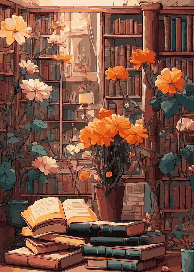 Reading Books Flowers 8