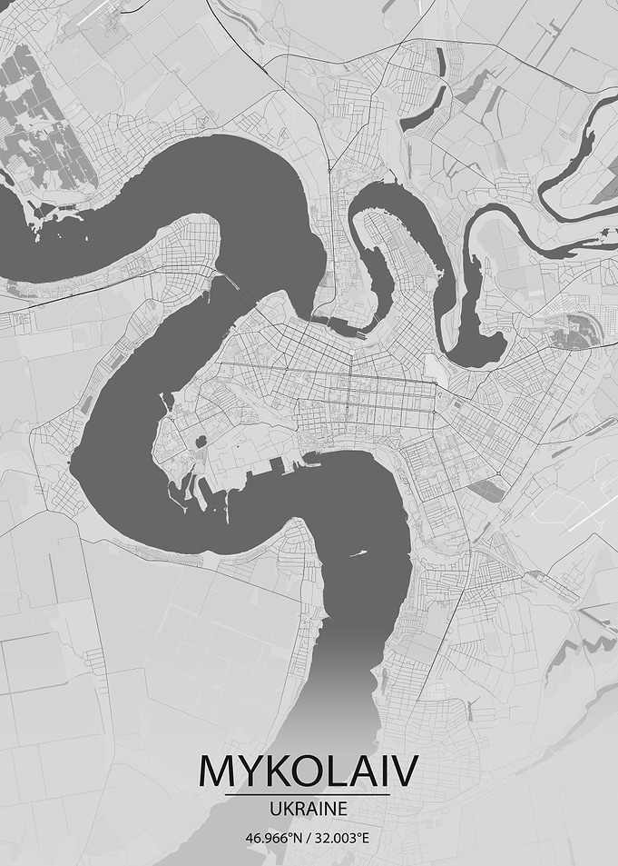 Mykolaiv UA Light Grey Map
