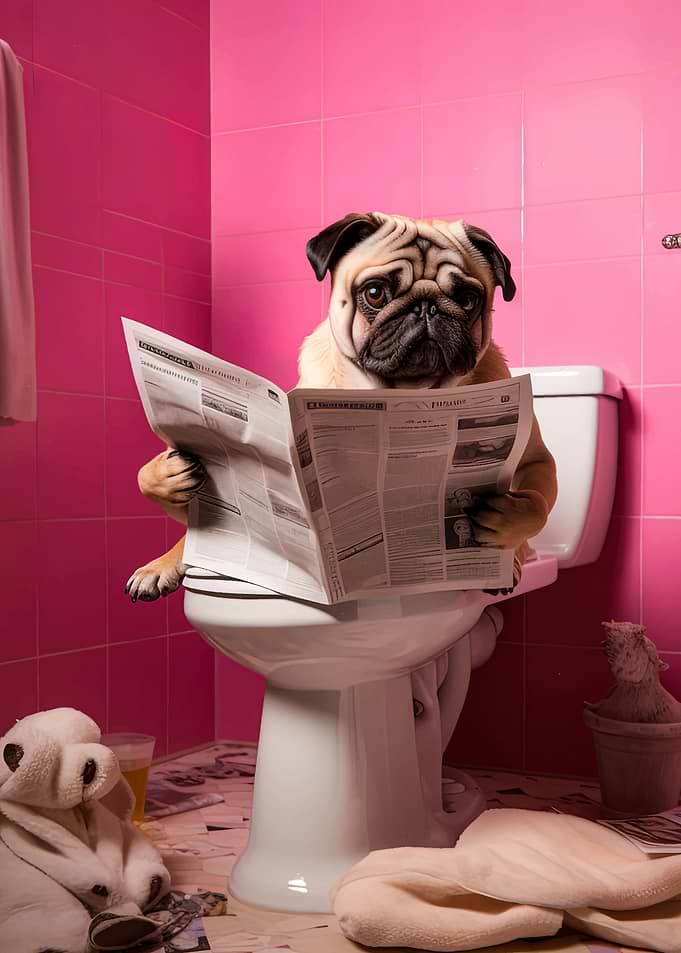 Pug Dog on the Toilet