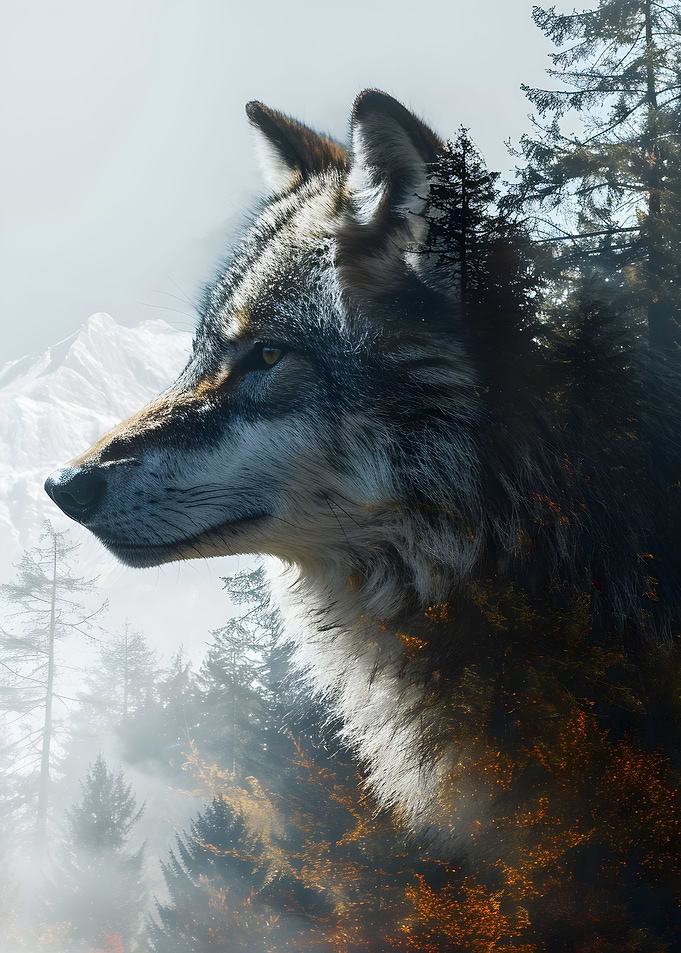 Gray Wolf Double Exposure