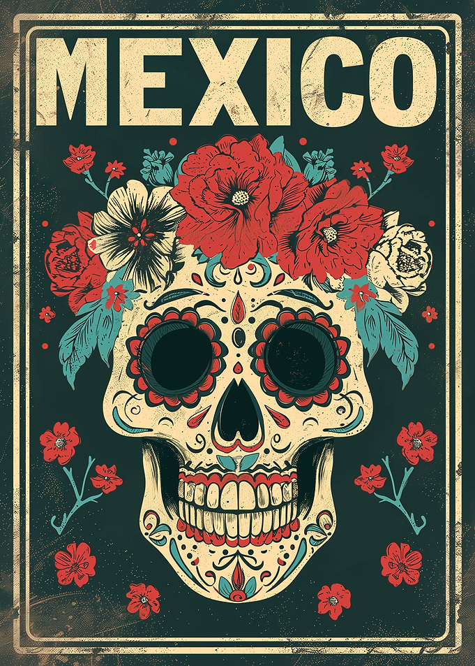 Mexican skull with flowers