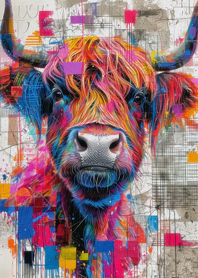 Highland Cow Colorful Face