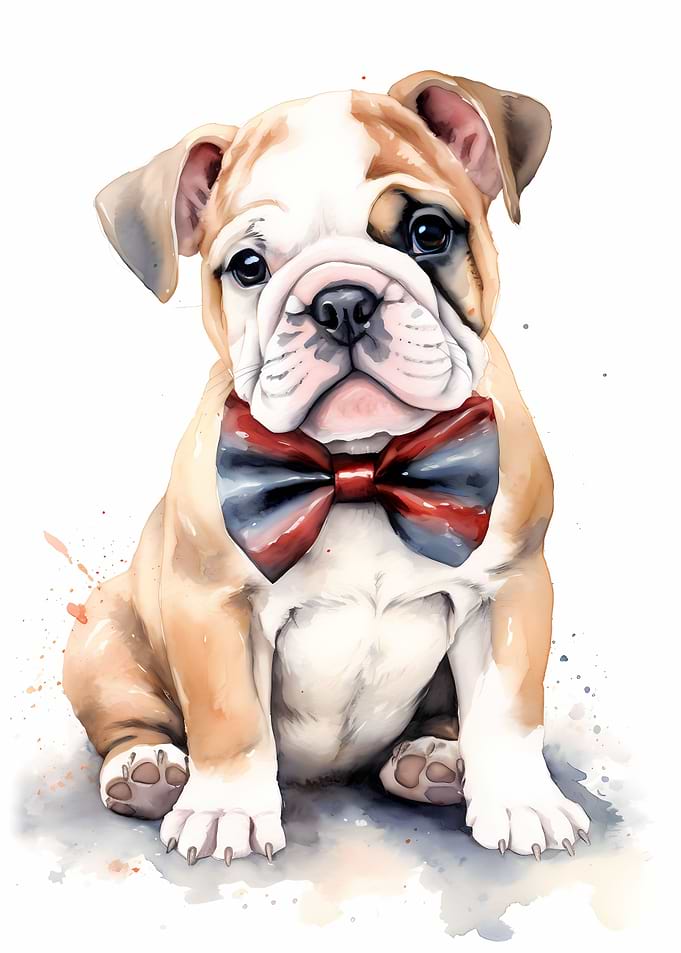 Watercolor Bulldog Puppy
