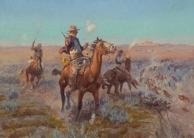 Cowboys Herding Cows