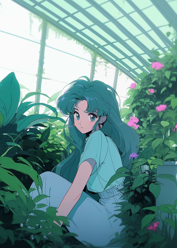 Girl in Greenhouse Floral