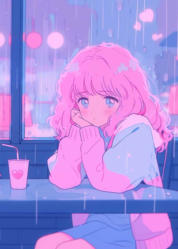 Pretty Anime Girl in Cafe
