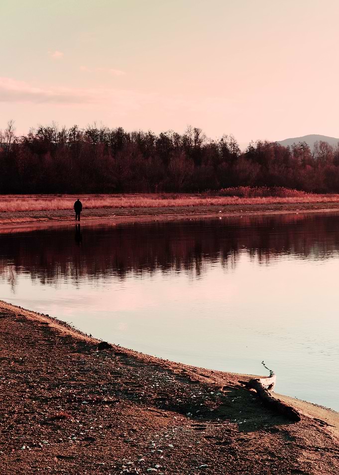 Sunset lake shore autumn