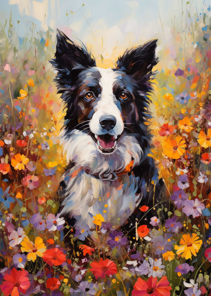 Border Collie in flowers