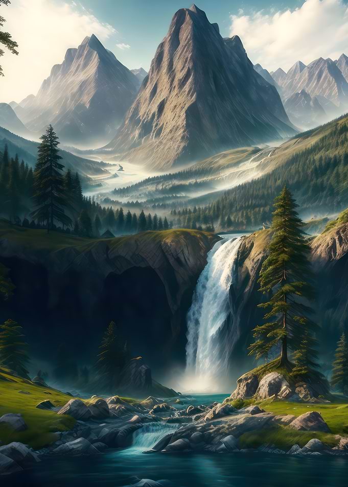 Waterfall In Forest Nature