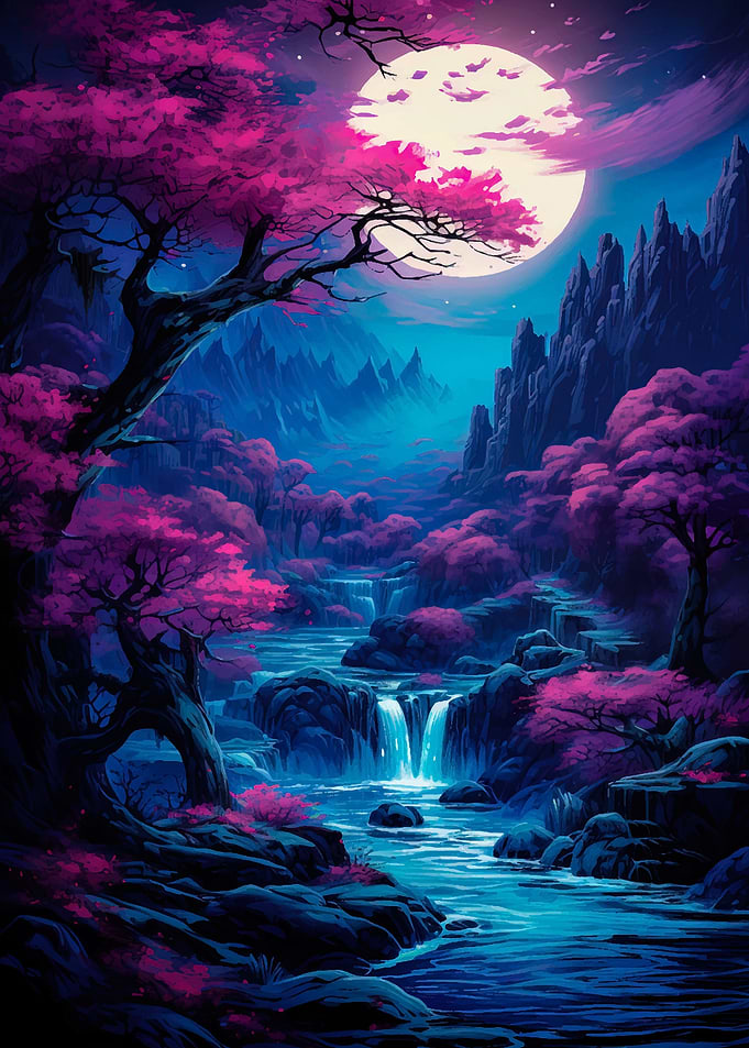 cherry blossom and moon