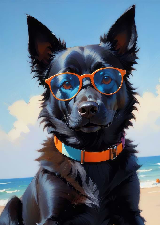 Black dog oil painting