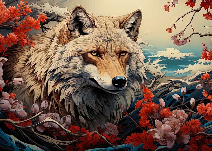 cherry blossom wolf animal