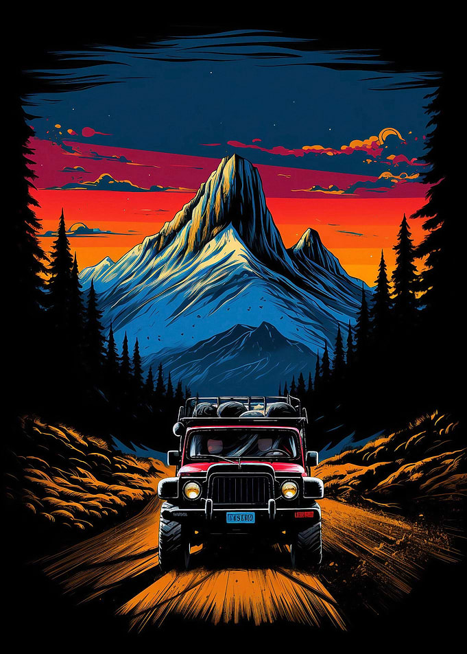 Adventure vehicle on road