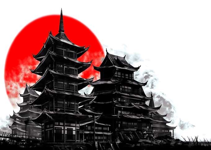 japanese temple red sun