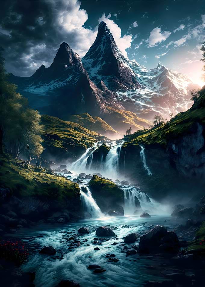 Waterfall in Forest Nature