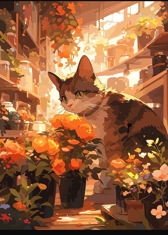 Anime Florist Ginger Cat
