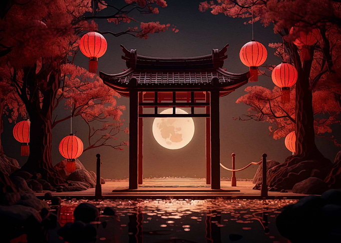 gate japan moon night