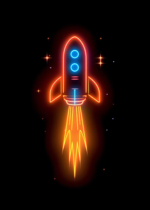 Neon Galaxy Launch — kids room metal wall art