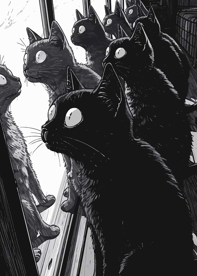 Crazy Cats look out window