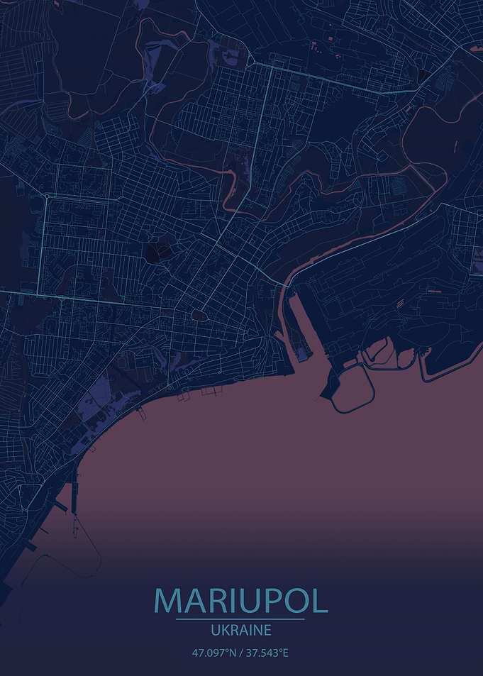 Mariupol Ukraine Blue Map