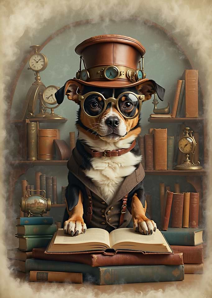 Clever Steampunk Book Dog