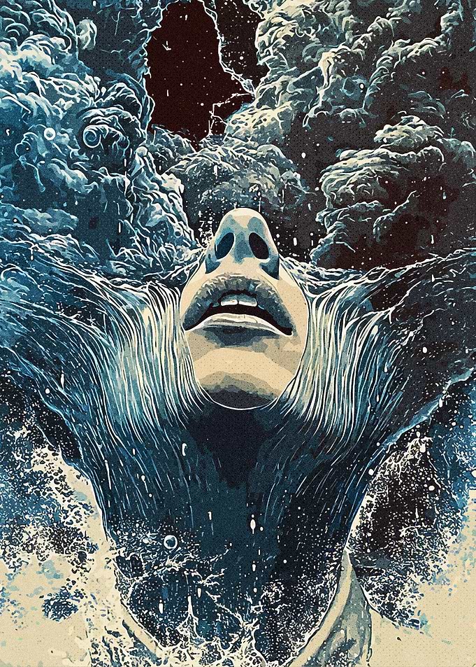 Space with water spilling