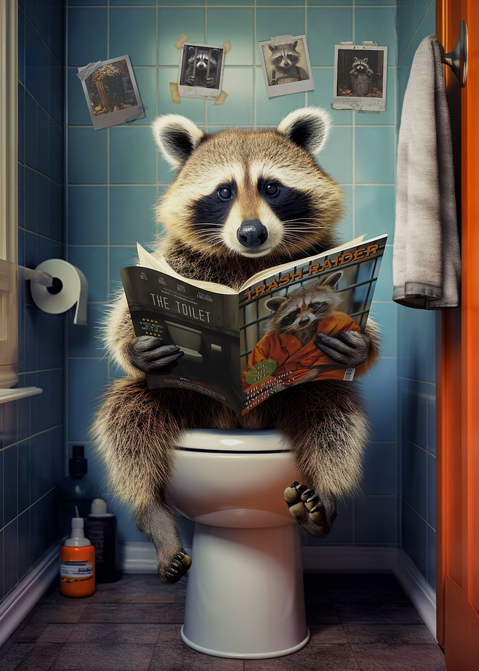 Raccoon on the Toilet