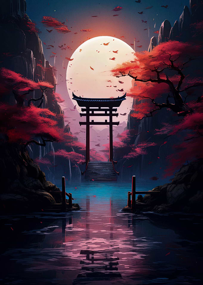 gate japan moon night