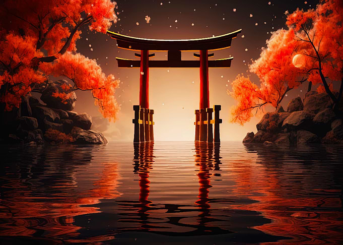 gate japan moon night