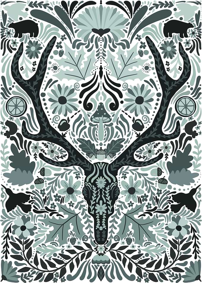 Stag skull Folk art