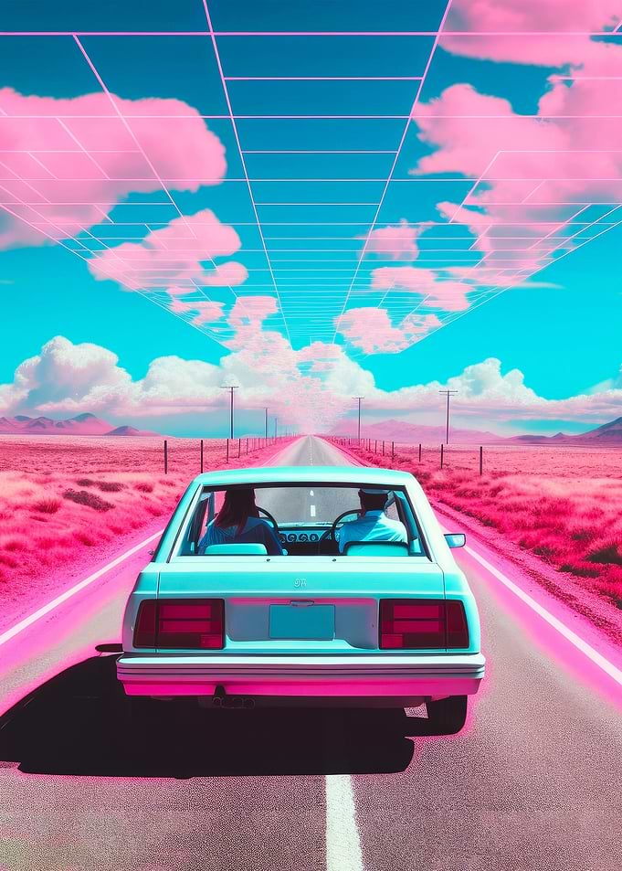 Vaporwave Beach Car