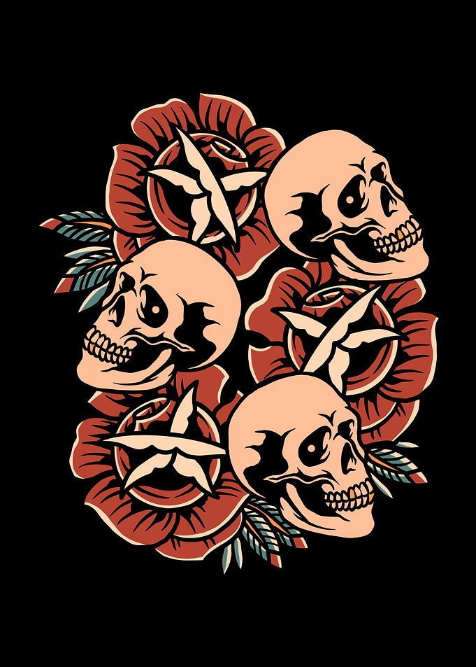 skull and roses tattoo