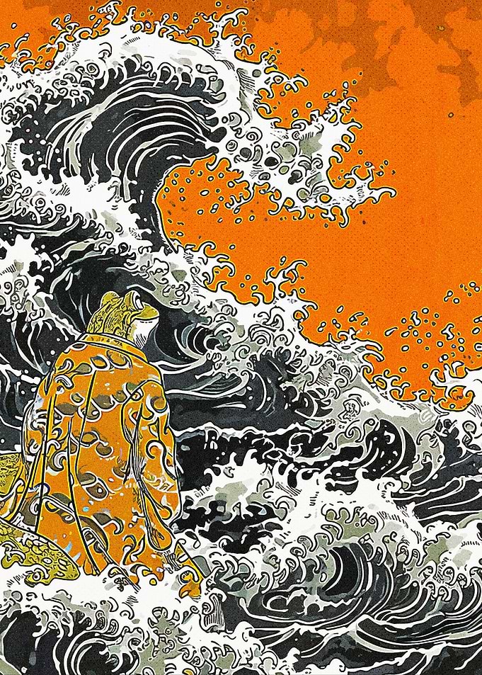 Frog And Waves Japanese