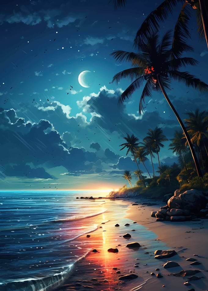 blue ocean night sky