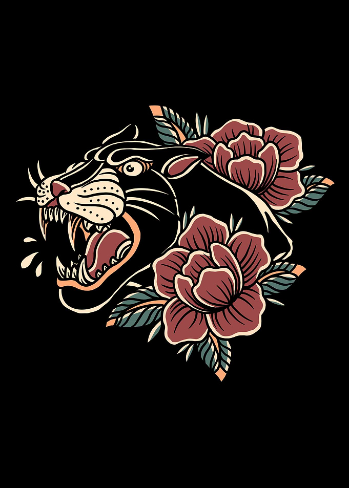 panther and roses