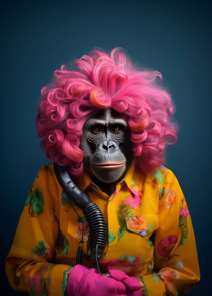 A gorilla with curly hair