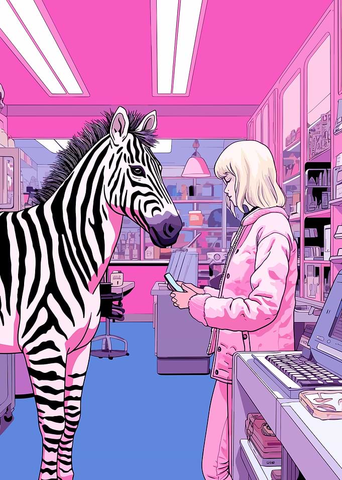 Girl Zebra Lofi Pink Retro