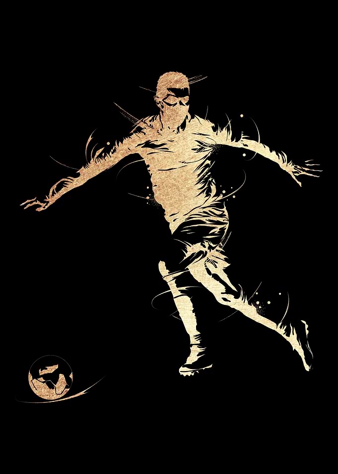 Soccer player grunge gold