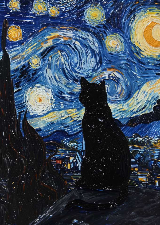 Van Gogh Cat Stary Night