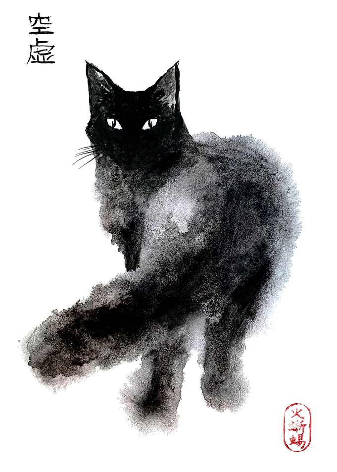 Sumi e ink Cat painting