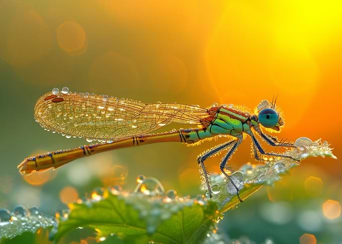 Dragonfly at sunrise