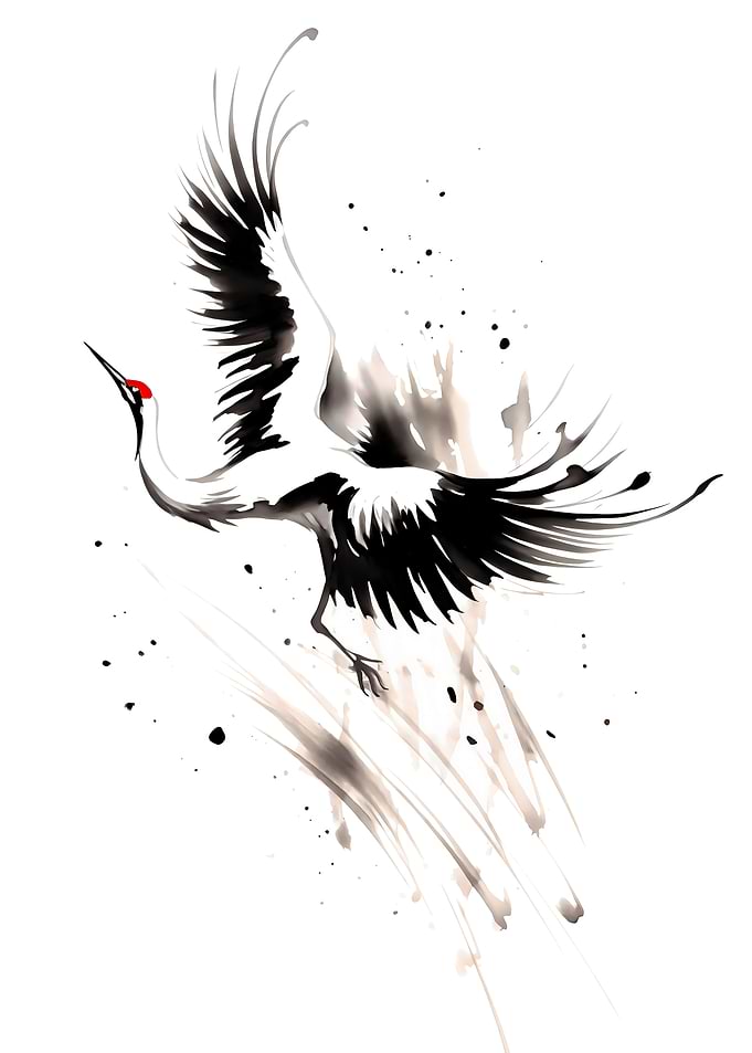 Japanese Crane In Flight