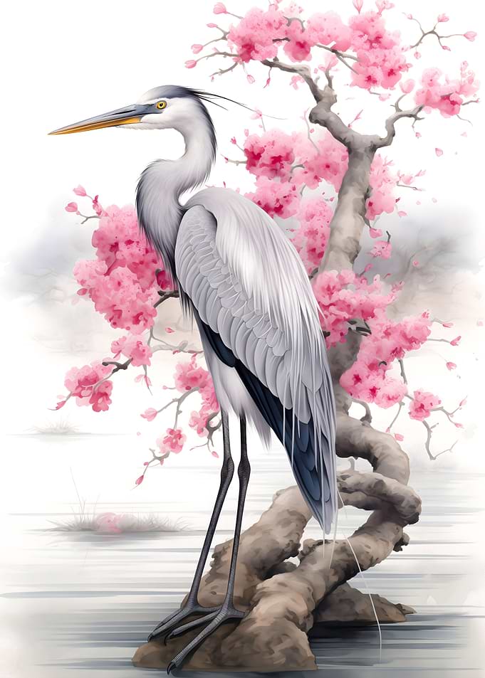 Cherry Blossom Heron