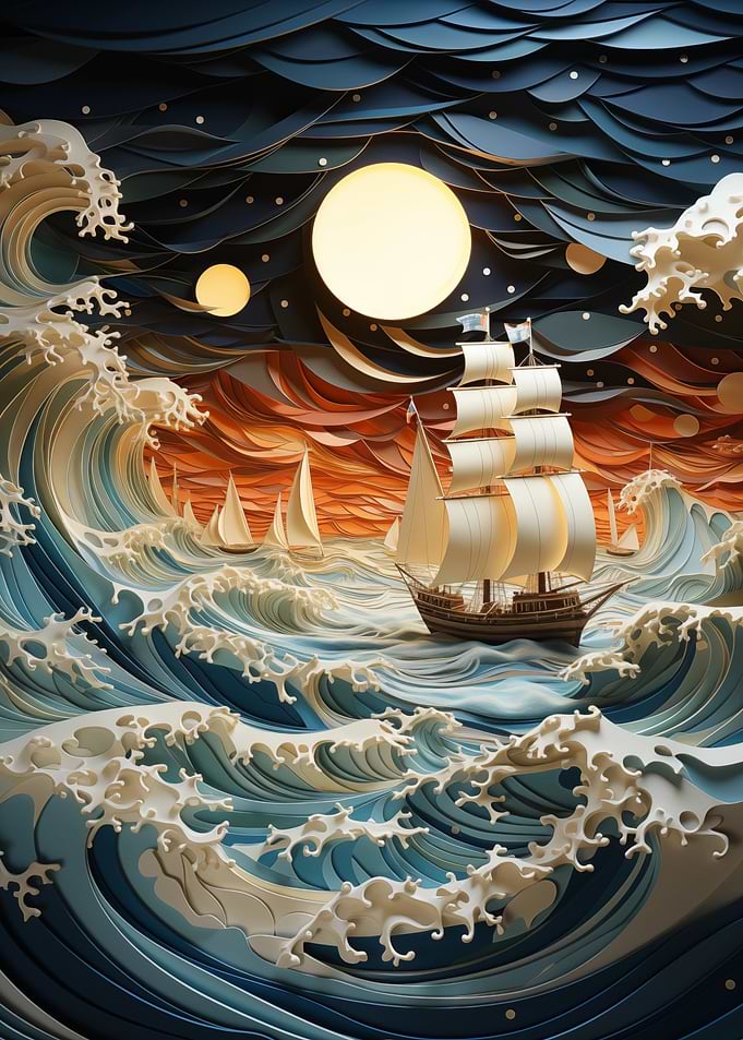 Night seascape painting S