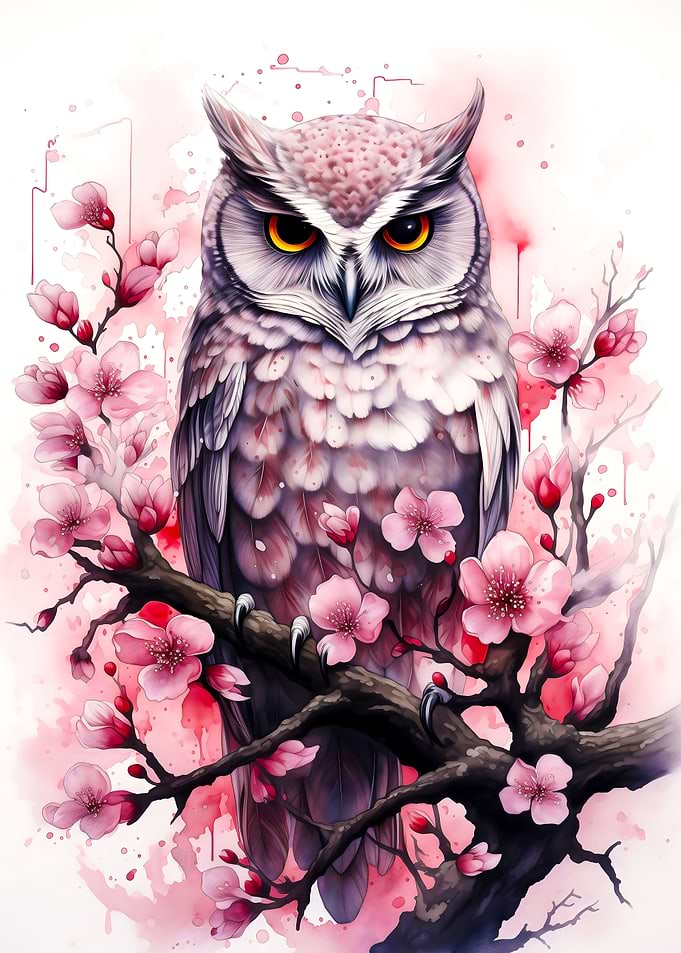 Cherry Blossom Owl