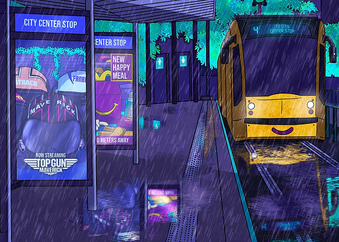 Tram Stop at Midnight