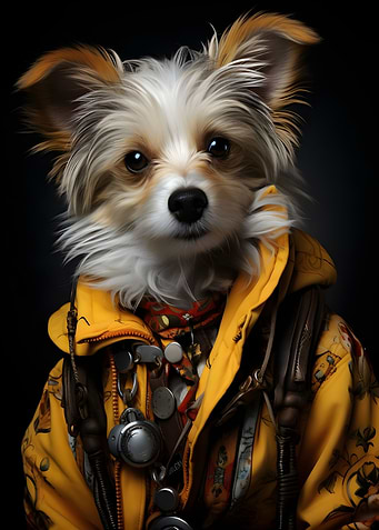 Dog in a yellow jacket