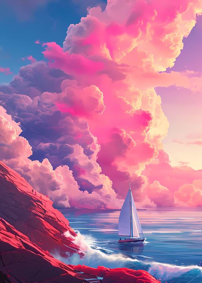 Sunset Sailing Pink Clouds