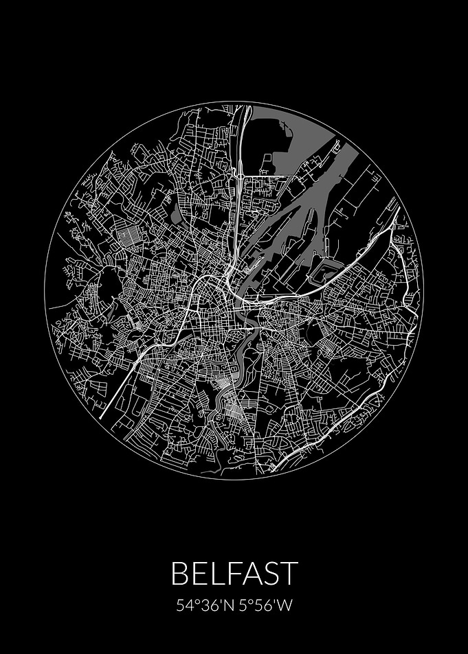Belfast City Map Black